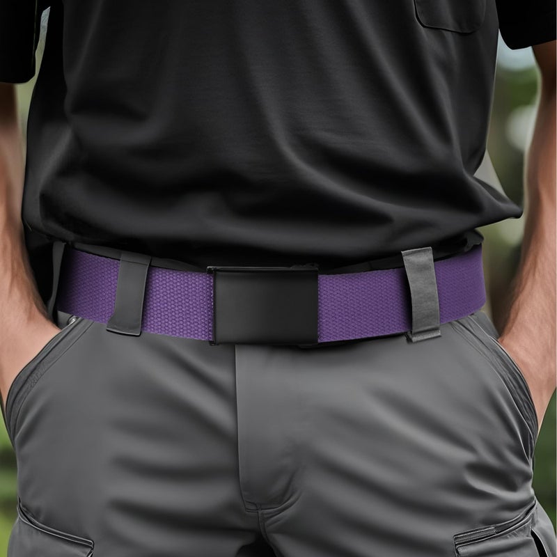 Mile High Life Cut To Fit Canvas Web Belt Size Up to 52" with Flip-Top Solid Black Military Buckle (Purple) - Image 3
